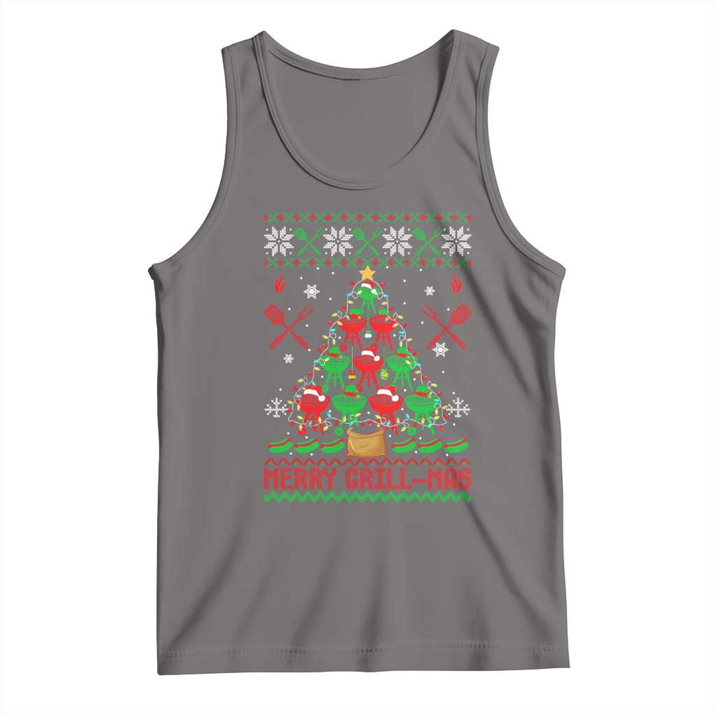 Funny Xmas Grilling Tank Top Merry Grill Mas Santa Grilling BBQ Smoking Meat TS09 Deep Heather Print Your Wear