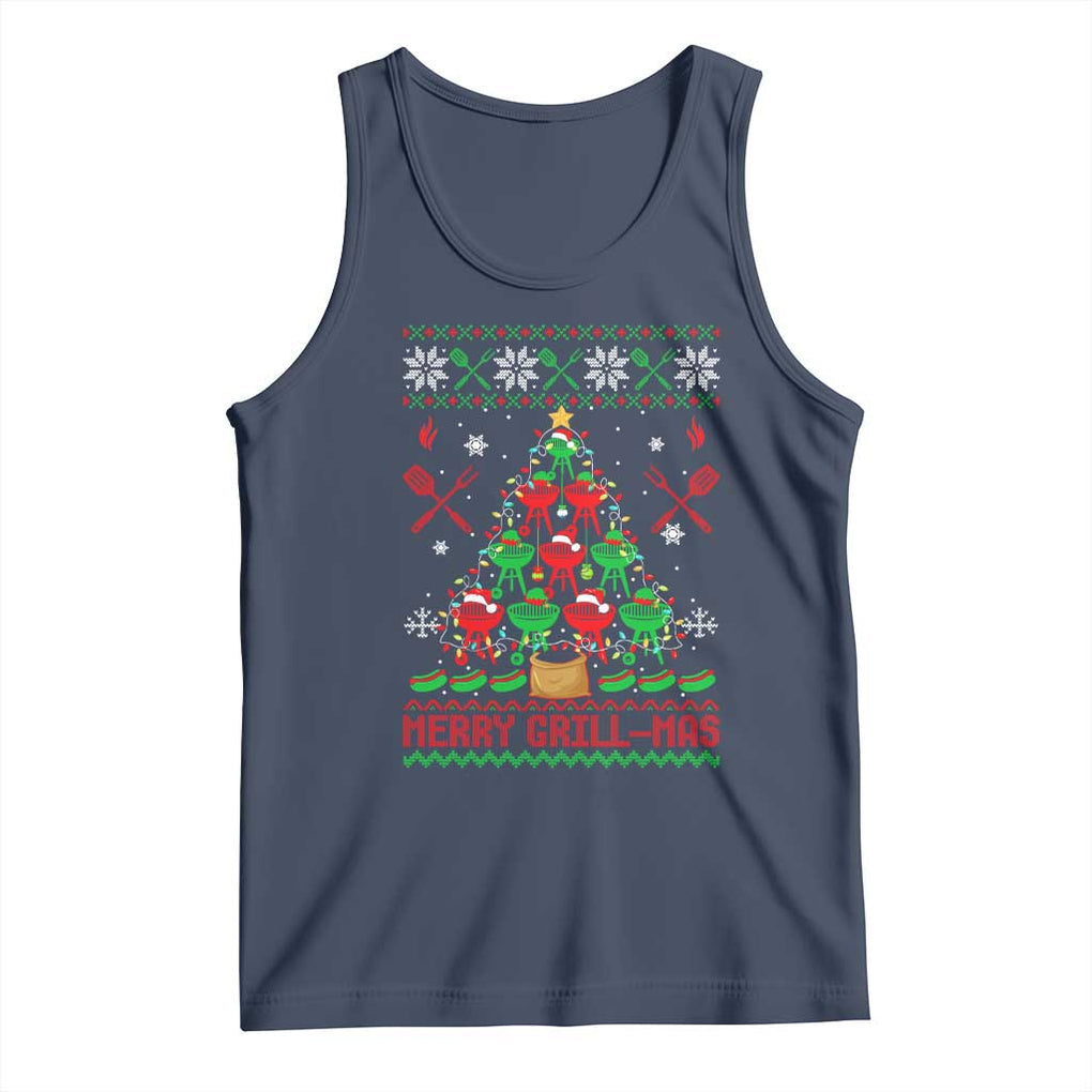 Funny Xmas Grilling Tank Top Merry Grill Mas Santa Grilling BBQ Smoking Meat TS09 Navy Print Your Wear