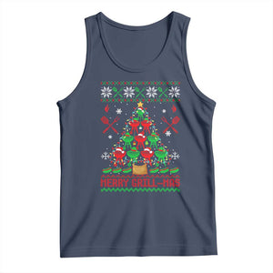 Funny Xmas Grilling Tank Top Merry Grill Mas Santa Grilling BBQ Smoking Meat TS09 Navy Print Your Wear