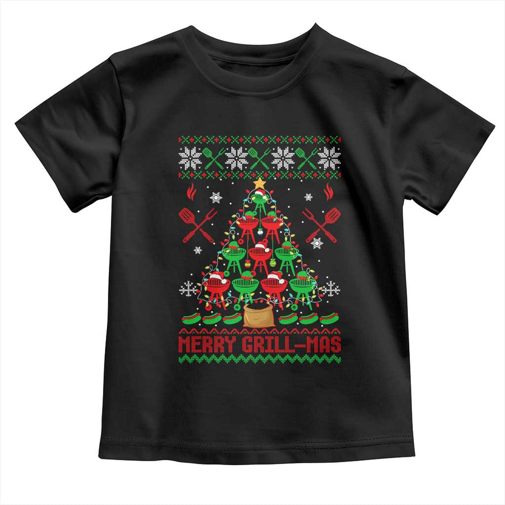 Funny Xmas Grilling Toddler T Shirt Merry Grill Mas Santa Grilling BBQ Smoking Meat TS09 Black Print Your Wear
