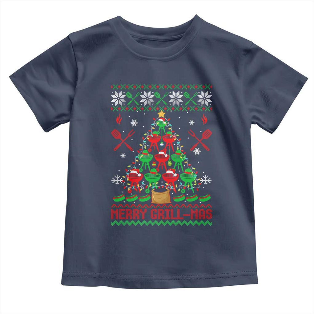 Funny Xmas Grilling Toddler T Shirt Merry Grill Mas Santa Grilling BBQ Smoking Meat TS09 Navy Print Your Wear