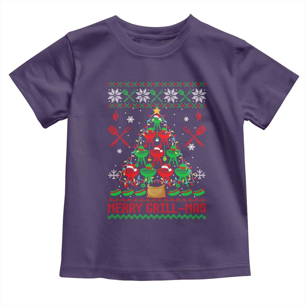 Funny Xmas Grilling Toddler T Shirt Merry Grill Mas Santa Grilling BBQ Smoking Meat TS09 Purple Print Your Wear