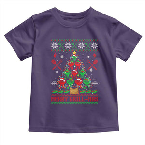 Funny Xmas Grilling Toddler T Shirt Merry Grill Mas Santa Grilling BBQ Smoking Meat TS09 Purple Print Your Wear