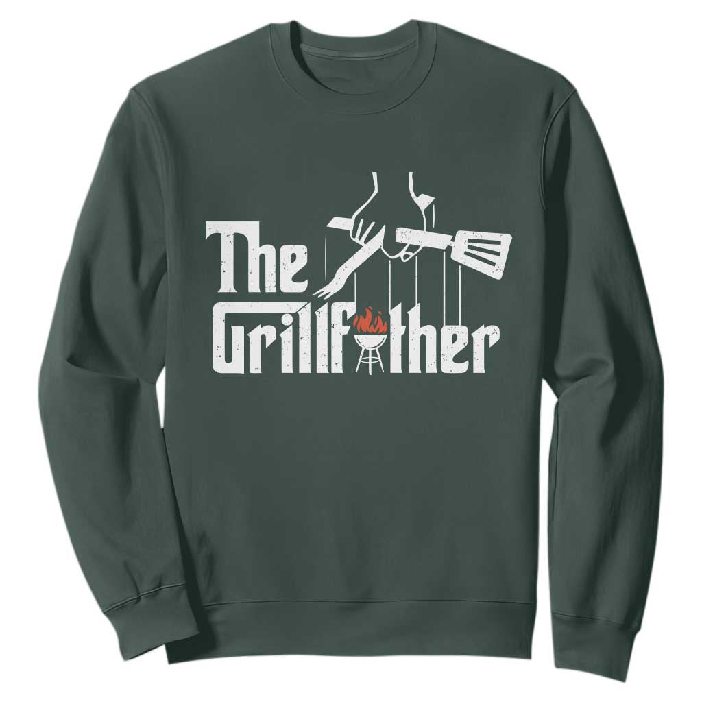 Funny Grill Dad Sweatshirt The Grillfather BBQ Party Grilling TS09 Dark Forest Green Print Your Wear