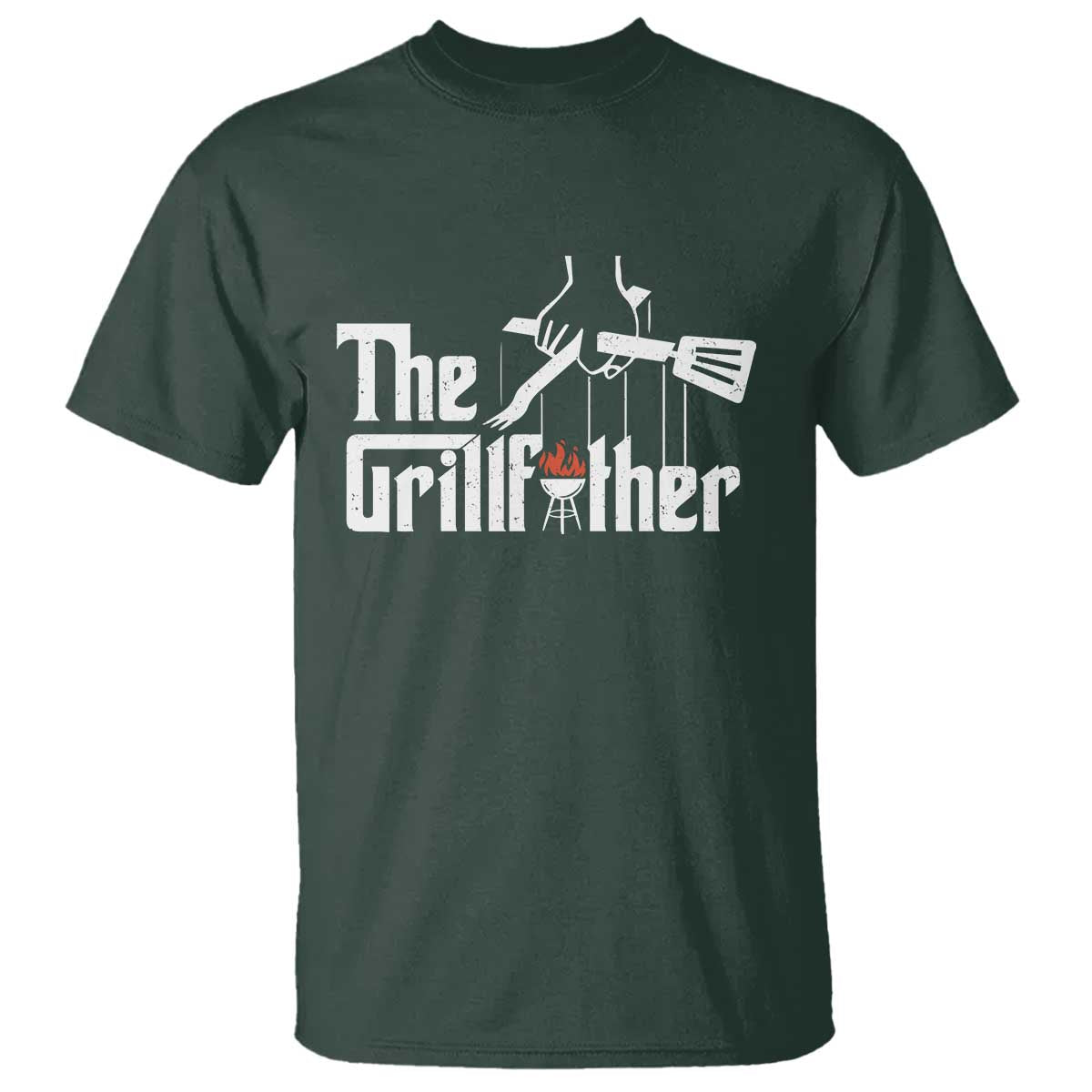 Funny Grill Dad T Shirt The Grillfather BBQ Party Grilling TS09 Dark Forest Green Print Your Wear