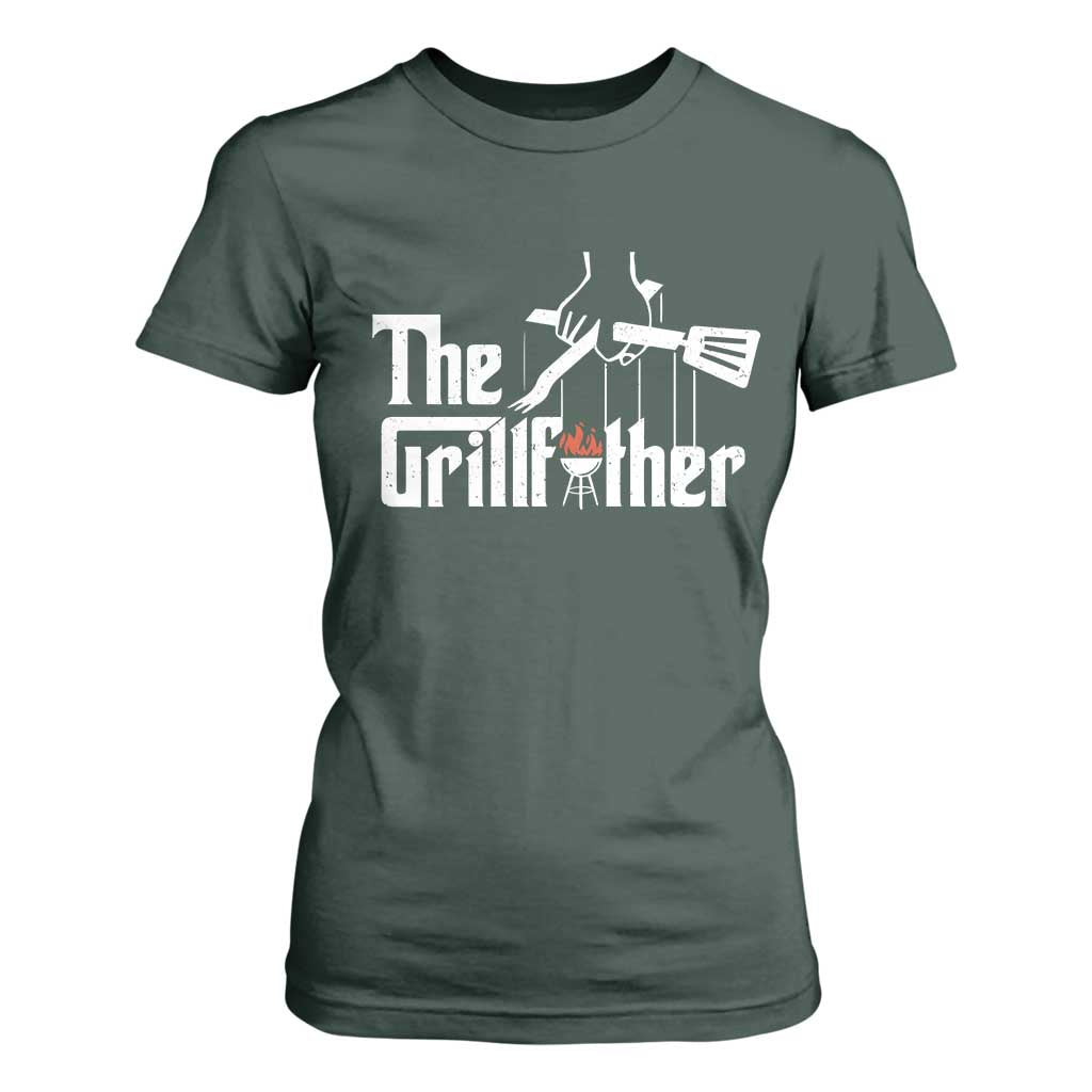 Funny Grill Dad T Shirt For Women The Grillfather BBQ Party Grilling TS09 Dark Forest Green Print Your Wear