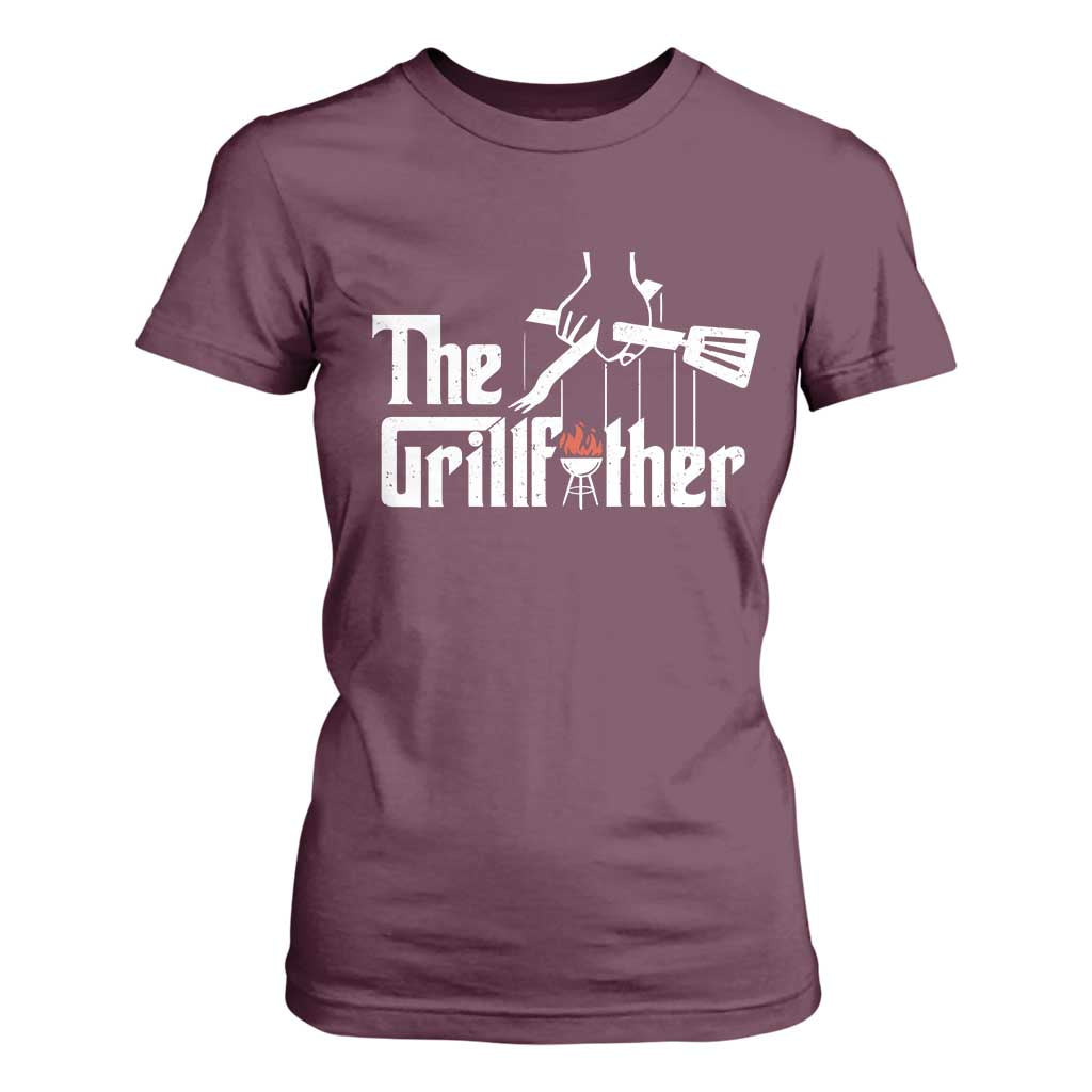 Funny Grill Dad T Shirt For Women The Grillfather BBQ Party Grilling TS09 Maroon Print Your Wear
