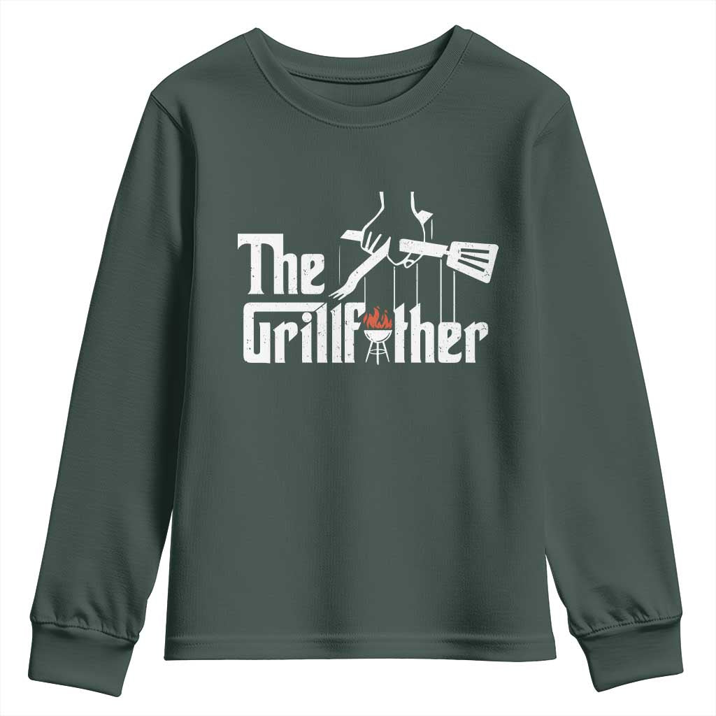 Funny Grill Dad Youth Sweatshirt The Grillfather BBQ Party Grilling TS09 Dark Forest Green Print Your Wear