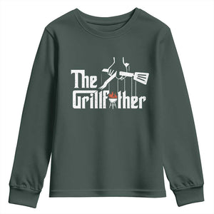 Funny Grill Dad Youth Sweatshirt The Grillfather BBQ Party Grilling TS09 Dark Forest Green Print Your Wear