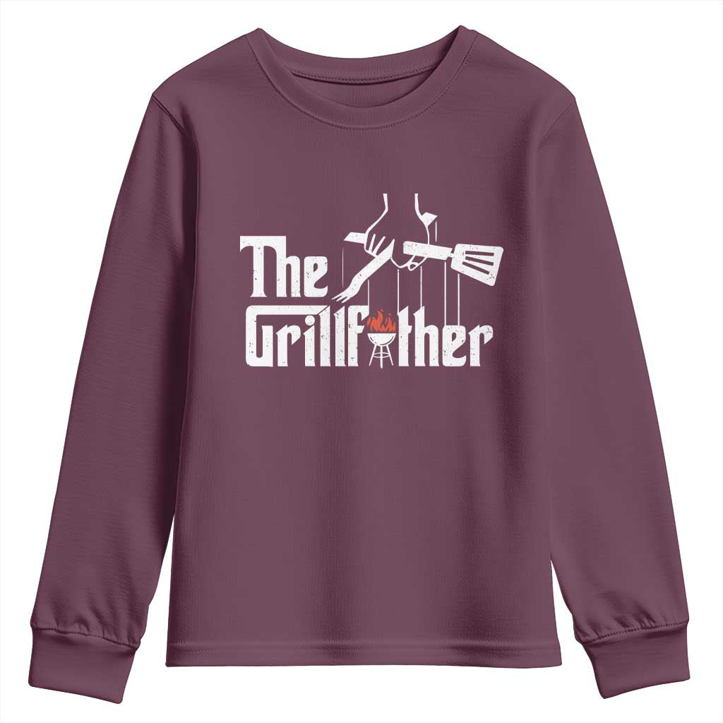 Funny Grill Dad Youth Sweatshirt The Grillfather BBQ Party Grilling TS09 Maroon Print Your Wear