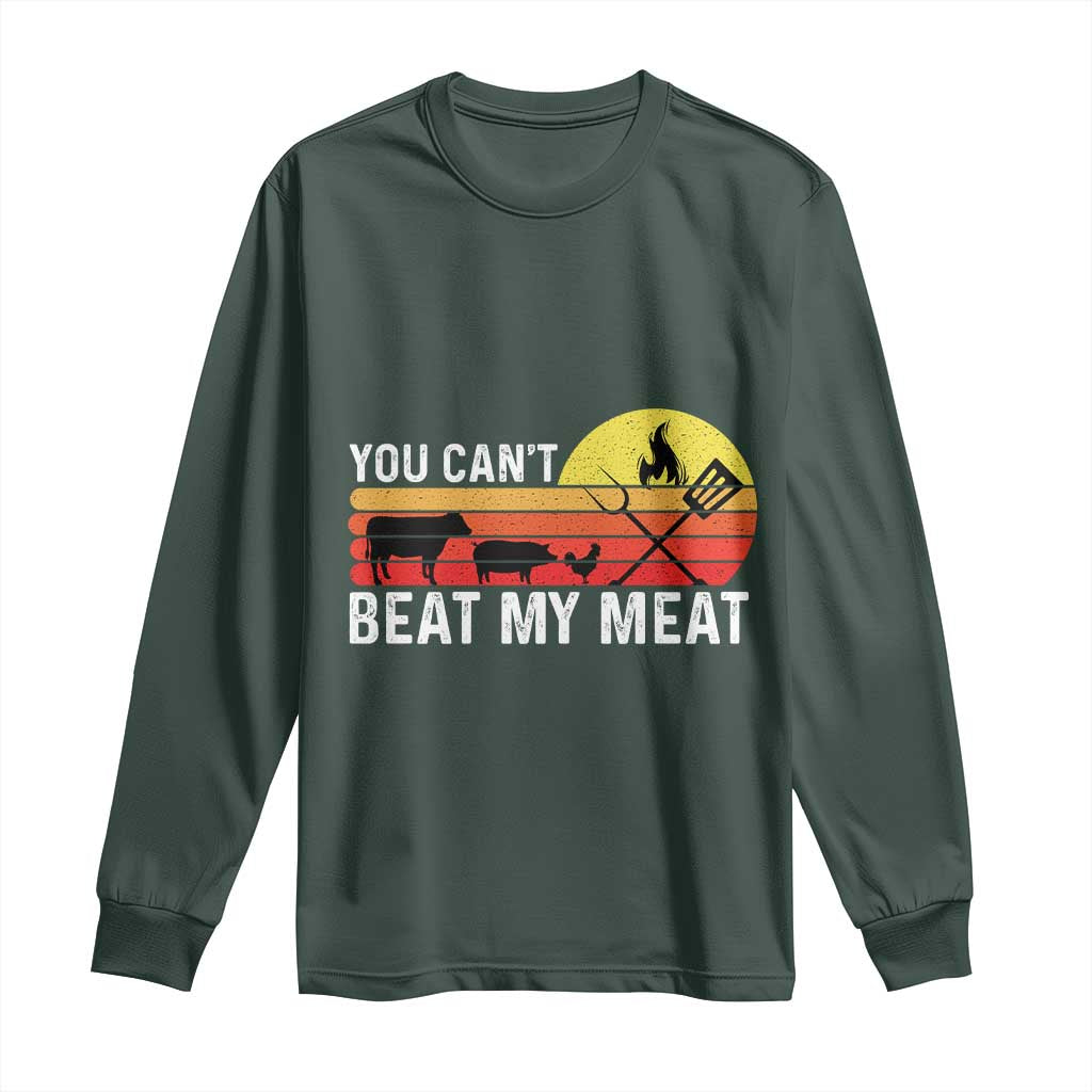 Funny BBQ Grilling Long Sleeve Shirt You Can't Beat My Meat TS09 Dark Forest Green Print Your Wear
