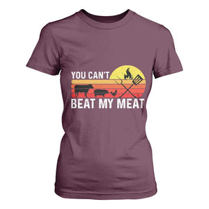 Funny BBQ Grilling T Shirt For Women You Can't Beat My Meat TS09 Maroon Print Your Wear
