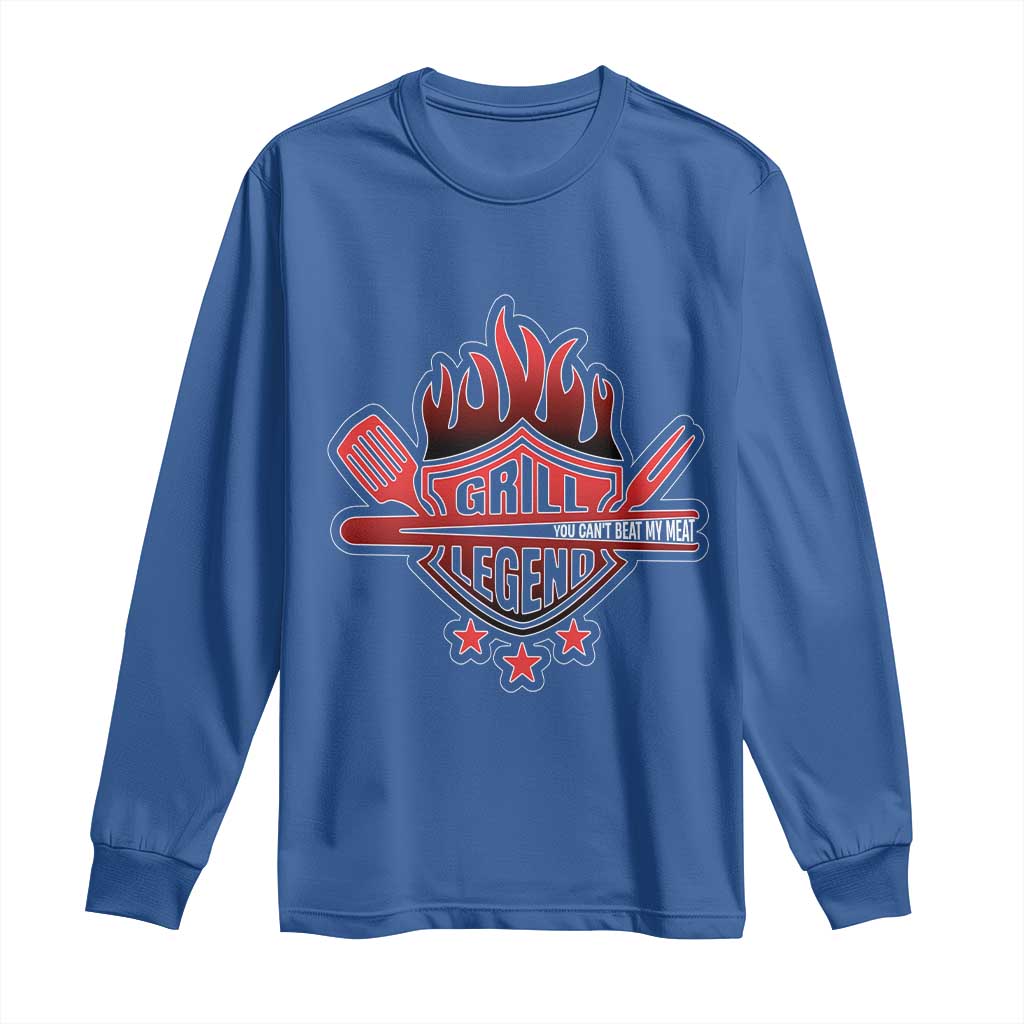 Funny BBQ Grilling Long Sleeve Shirt Grill Lelend You Can't Beat My Meat TS09 Royal Blue Print Your Wear