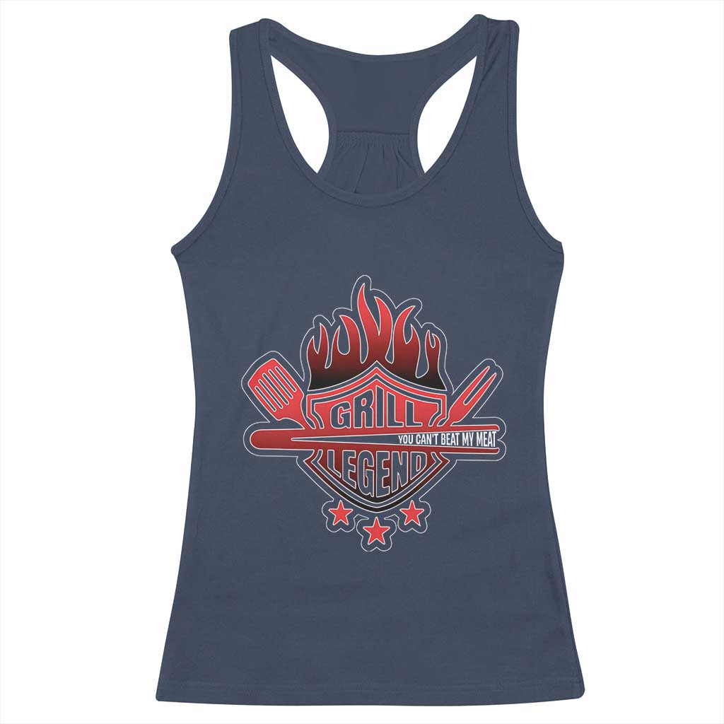 Funny BBQ Grilling Racerback Tank Top Grill Lelend You Can't Beat My Meat TS09 Navy Print Your Wear