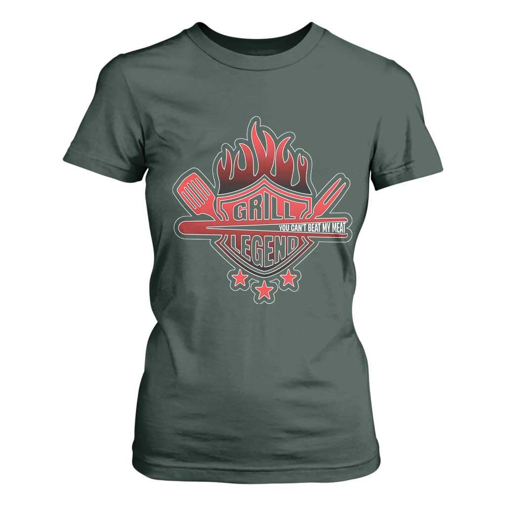 Funny BBQ Grilling T Shirt For Women Grill Lelend You Can't Beat My Meat TS09 Dark Forest Green Print Your Wear