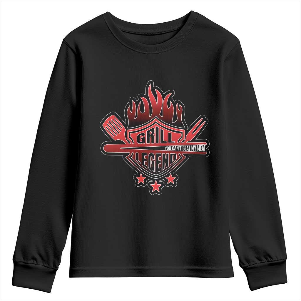 Funny BBQ Grilling Youth Sweatshirt Grill Lelend You Can't Beat My Meat TS09 Black Print Your Wear