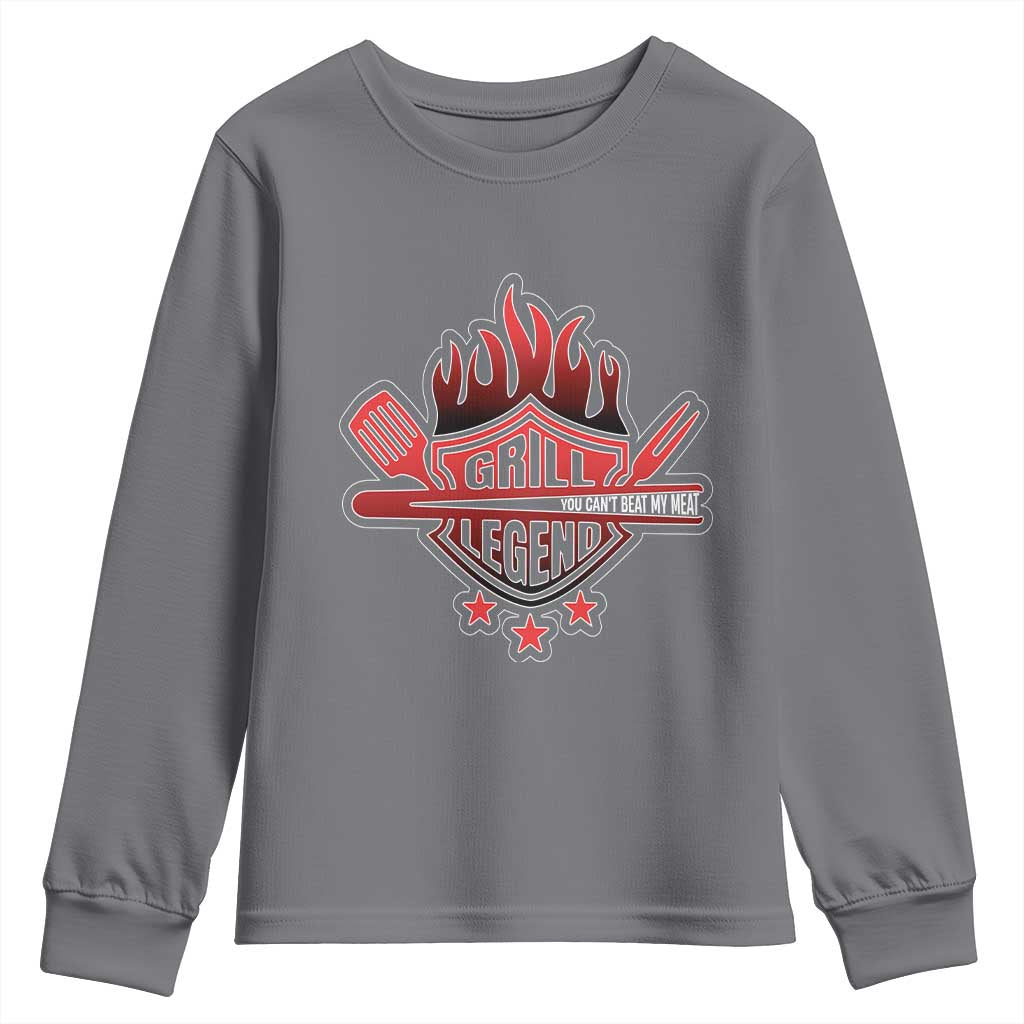 Funny BBQ Grilling Youth Sweatshirt Grill Lelend You Can't Beat My Meat TS09 Charcoal Print Your Wear