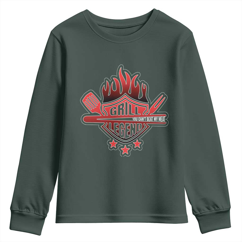Funny BBQ Grilling Youth Sweatshirt Grill Lelend You Can't Beat My Meat TS09 Dark Forest Green Print Your Wear