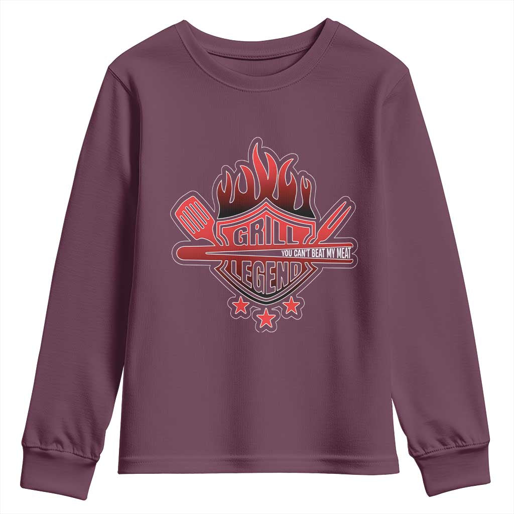 Funny BBQ Grilling Youth Sweatshirt Grill Lelend You Can't Beat My Meat TS09 Maroon Print Your Wear