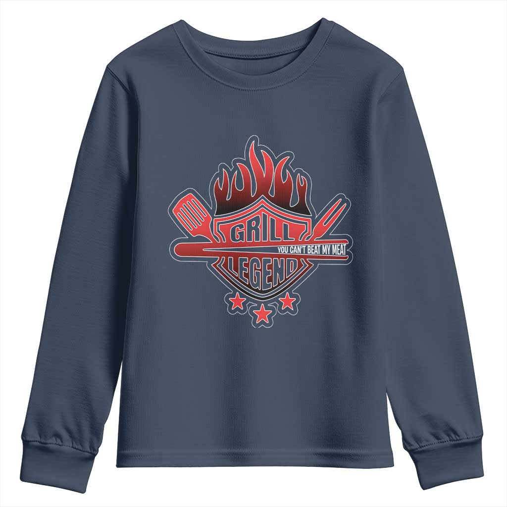 Funny BBQ Grilling Youth Sweatshirt Grill Lelend You Can't Beat My Meat TS09 Navy Print Your Wear