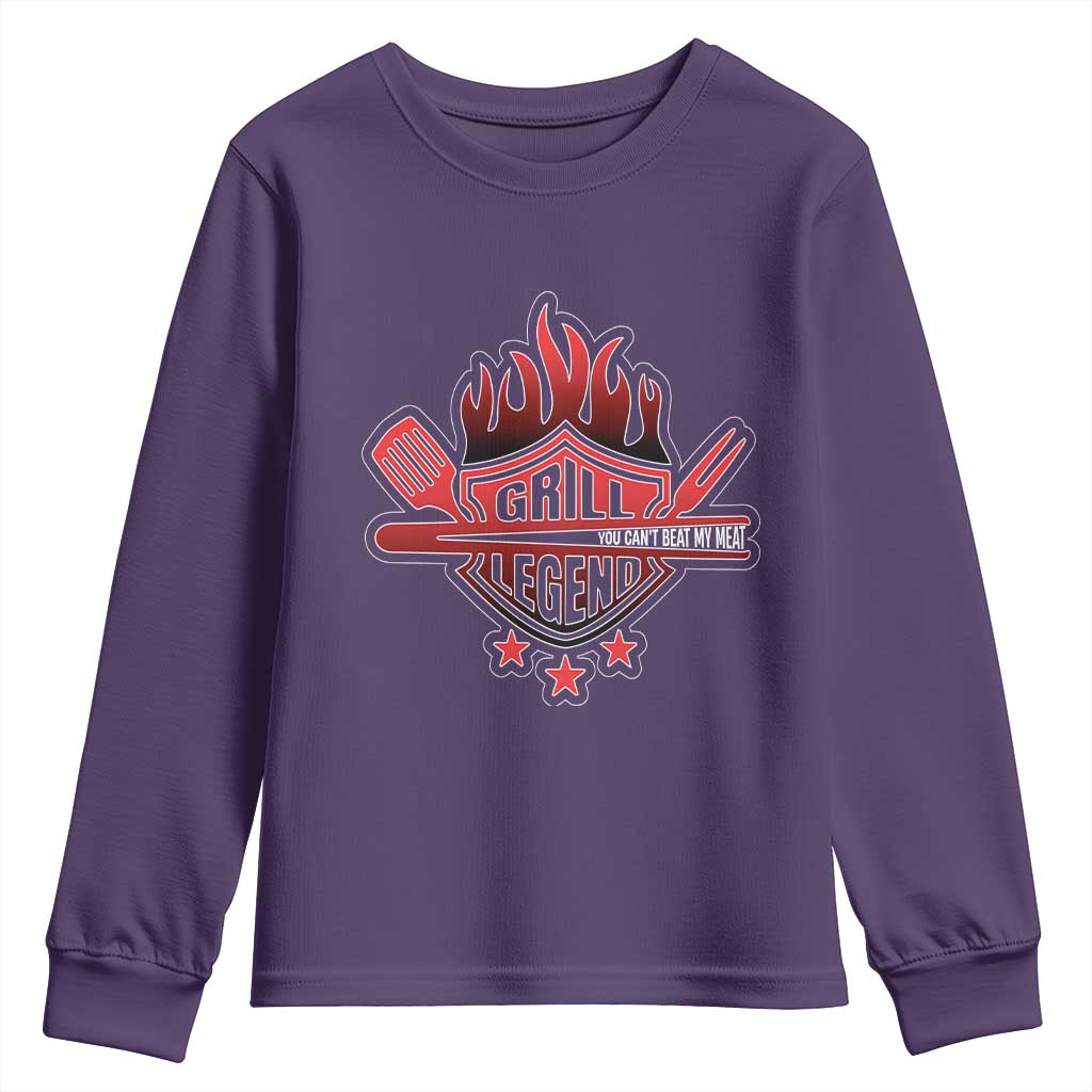 Funny BBQ Grilling Youth Sweatshirt Grill Lelend You Can't Beat My Meat TS09 Purple Print Your Wear