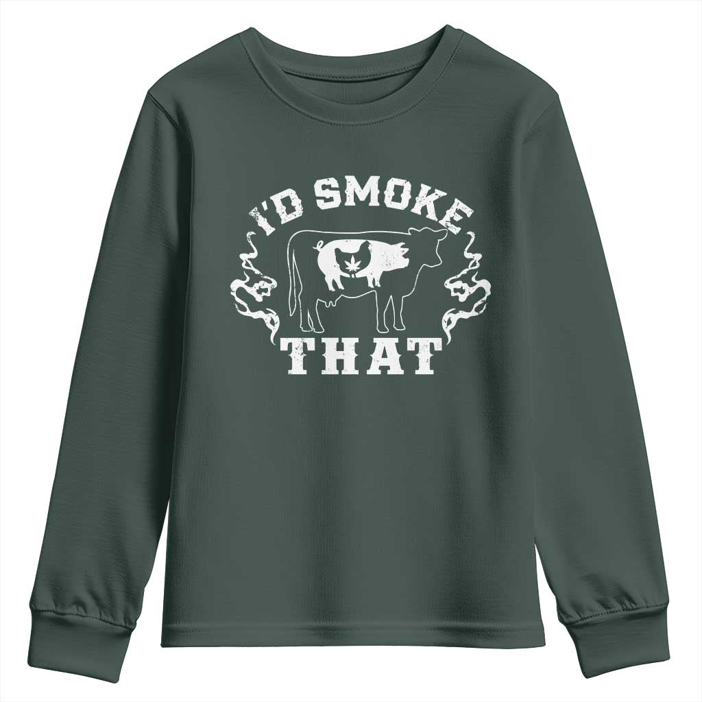 I'd Smoke That Grilling BBQ Youth Sweatshirt TS09 Dark Forest Green Print Your Wear