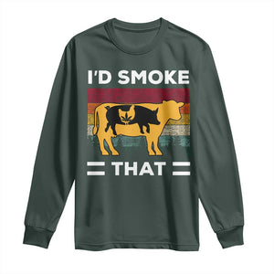 Funny I'd Smoke That Long Sleeve Shirt Grilling BBQ Weed Retro TS09 Dark Forest Green Print Your Wear