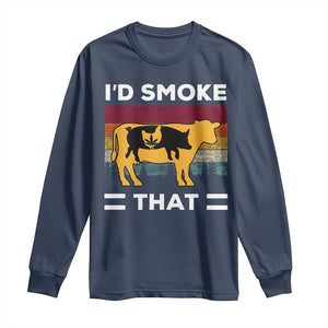 Funny I'd Smoke That Long Sleeve Shirt Grilling BBQ Weed Retro TS09 Navy Print Your Wear