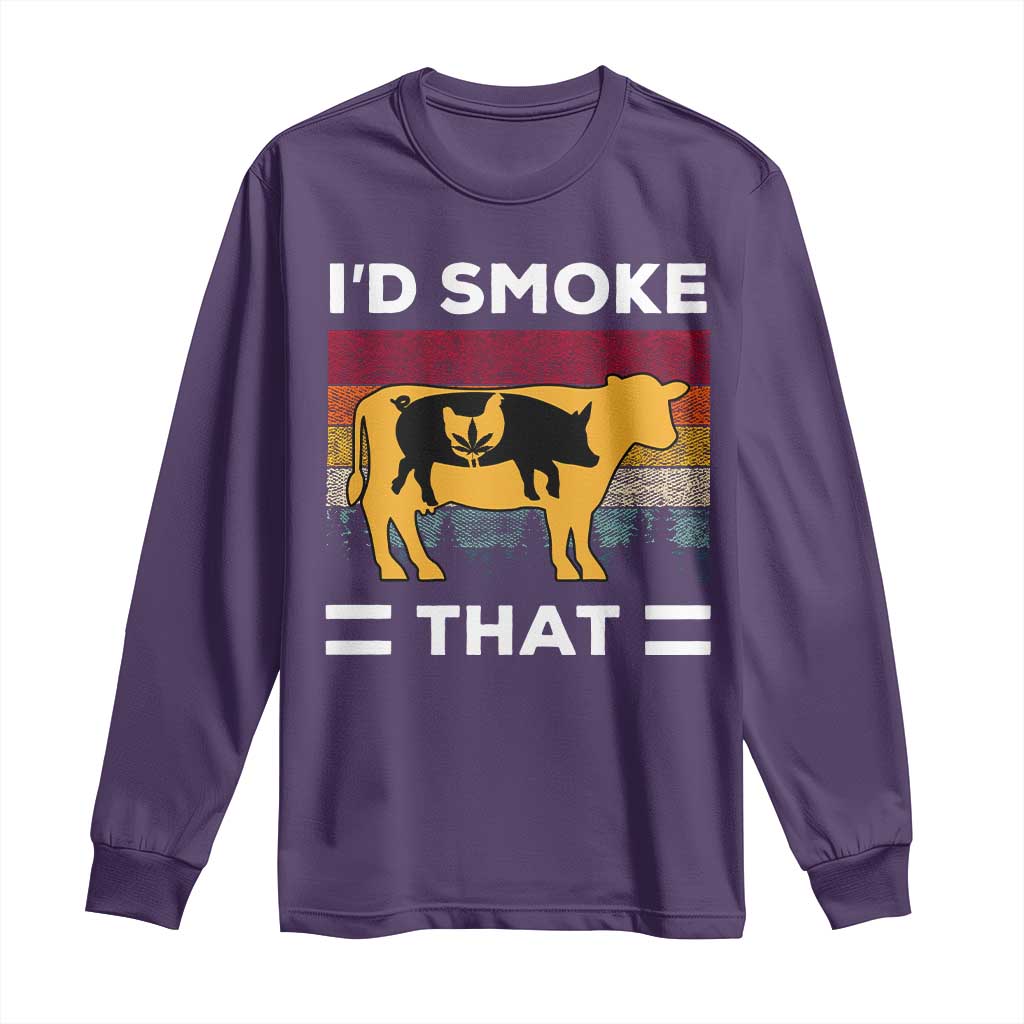 Funny I'd Smoke That Long Sleeve Shirt Grilling BBQ Weed Retro TS09 Purple Print Your Wear