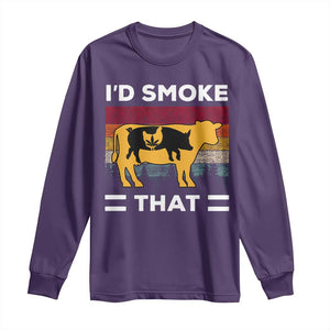 Funny I'd Smoke That Long Sleeve Shirt Grilling BBQ Weed Retro TS09 Purple Print Your Wear
