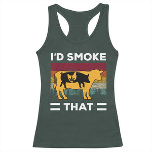 Funny I'd Smoke That Racerback Tank Top Grilling BBQ Weed Retro TS09 Dark Forest Green Print Your Wear