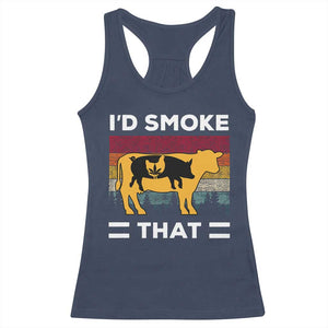 Funny I'd Smoke That Racerback Tank Top Grilling BBQ Weed Retro TS09 Navy Print Your Wear