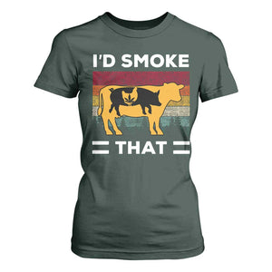 Funny I'd Smoke That T Shirt For Women Grilling BBQ Weed Retro TS09 Dark Forest Green Print Your Wear