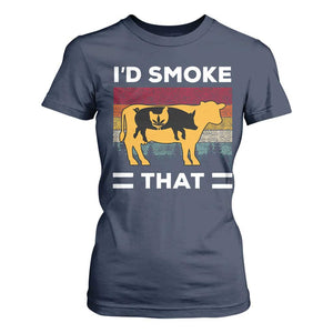 Funny I'd Smoke That T Shirt For Women Grilling BBQ Weed Retro TS09 Navy Print Your Wear