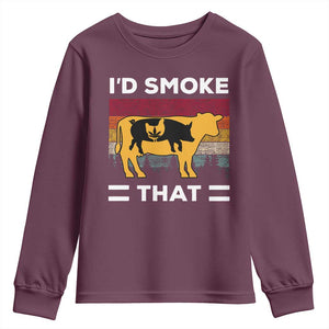 Funny I'd Smoke That Youth Sweatshirt Grilling BBQ Weed Retro TS09 Maroon Print Your Wear