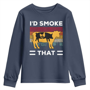 Funny I'd Smoke That Youth Sweatshirt Grilling BBQ Weed Retro TS09 Navy Print Your Wear
