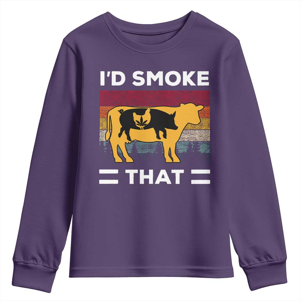 Funny I'd Smoke That Youth Sweatshirt Grilling BBQ Weed Retro TS09 Purple Print Your Wear