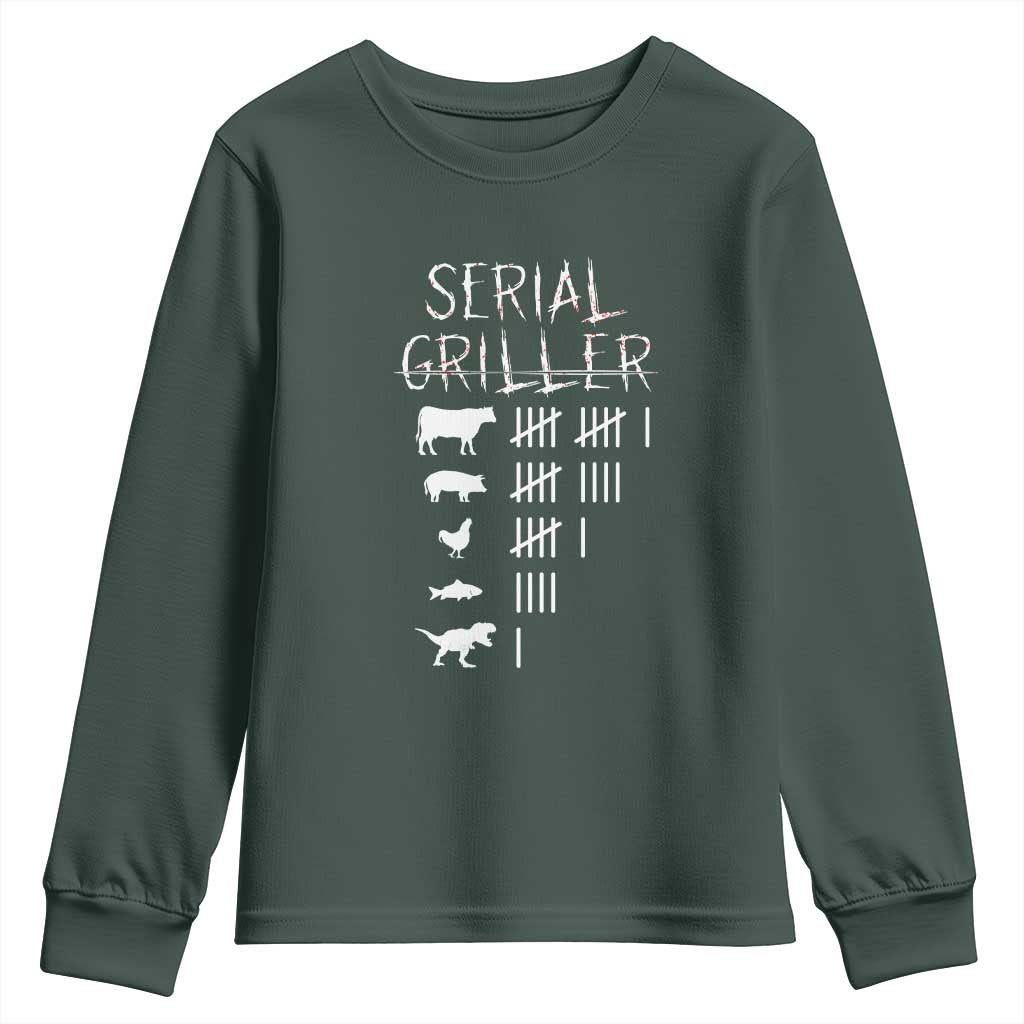 Funny Chelf Youth Sweatshirt Serial Griller Grilling BBQ Pitmaster TS09 Dark Forest Green Print Your Wear