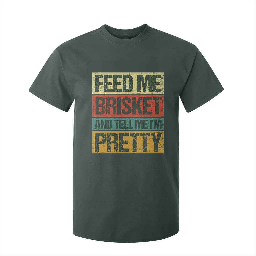 Funny Pitmaster BBQ T Shirt For Kid Feed Me Brisket Retro Smoker Grilling TS09 Dark Forest Green Print Your Wear