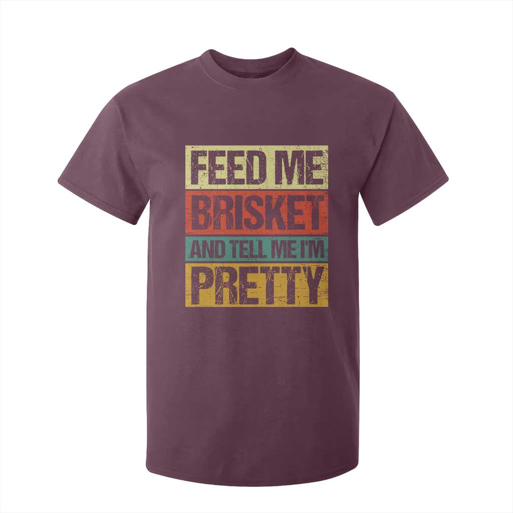 Funny Pitmaster BBQ T Shirt For Kid Feed Me Brisket Retro Smoker Grilling TS09 Maroon Print Your Wear