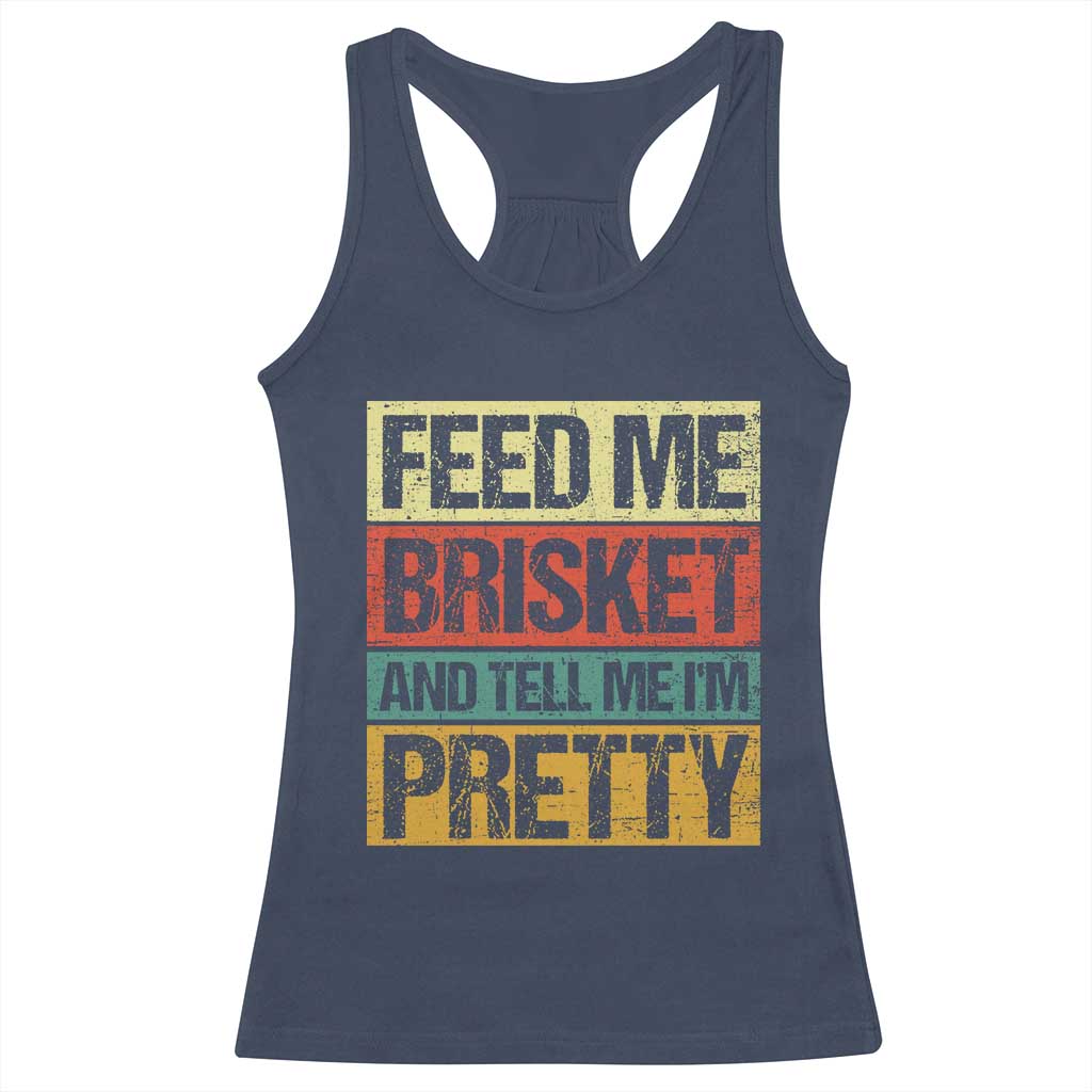 Funny Pitmaster BBQ Racerback Tank Top Feed Me Brisket Retro Smoker Grilling TS09 Navy Print Your Wear
