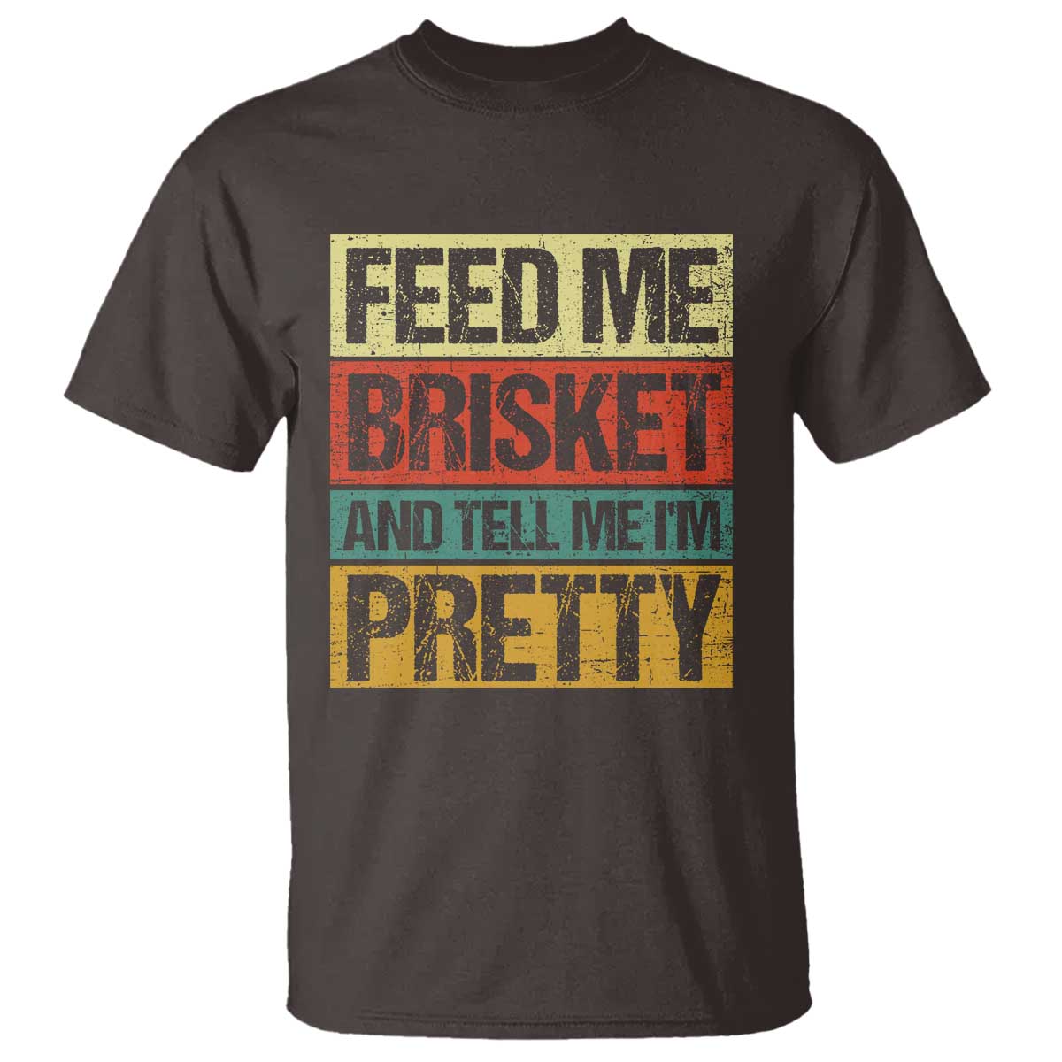 Funny Pitmaster BBQ T Shirt Feed Me Brisket Retro Smoker Grilling TS09 Dark Chocolate Print Your Wear