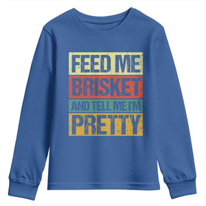 Funny Pitmaster BBQ Youth Sweatshirt Feed Me Brisket Retro Smoker Grilling TS09 Royal Blue Print Your Wear