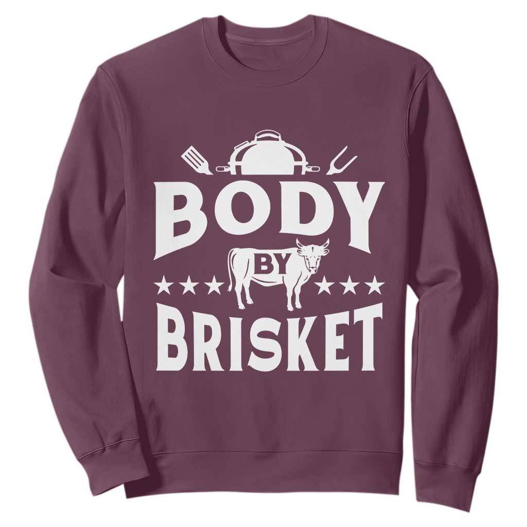 Funny Pitmaster BBQ Sweatshirt Body By Brisket Smoker Grilling TS09 Maroon Print Your Wear
