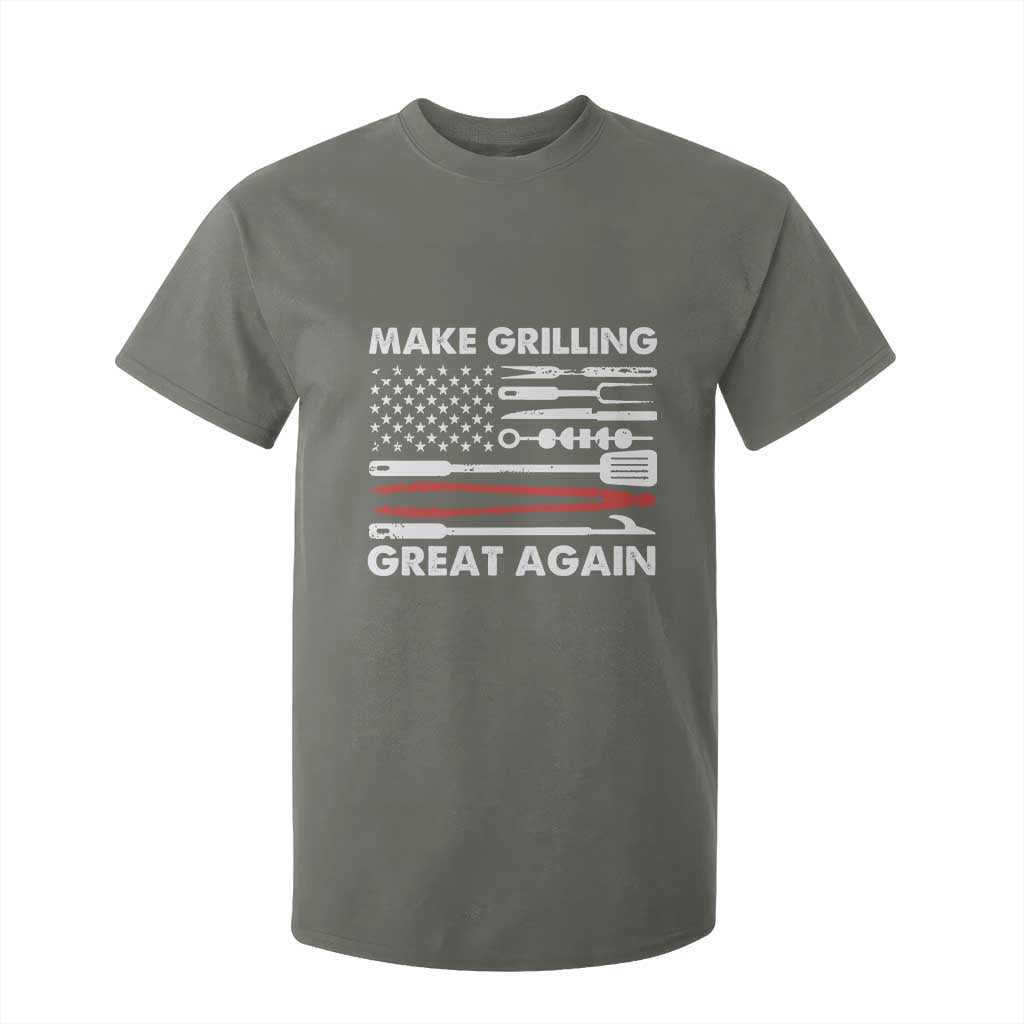 Funny BBQ Grilling Pitmaster T Shirt For Kid Make Grilling Great Again Chef Smoking Tools TS09 Military Green Print Your Wear