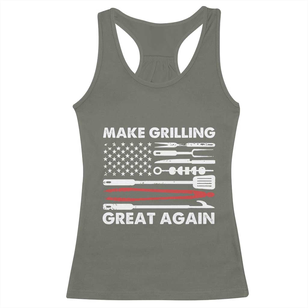 Funny BBQ Grilling Pitmaster Racerback Tank Top Make Grilling Great Again Chef Smoking Tools TS09 Military Green Print Your Wear