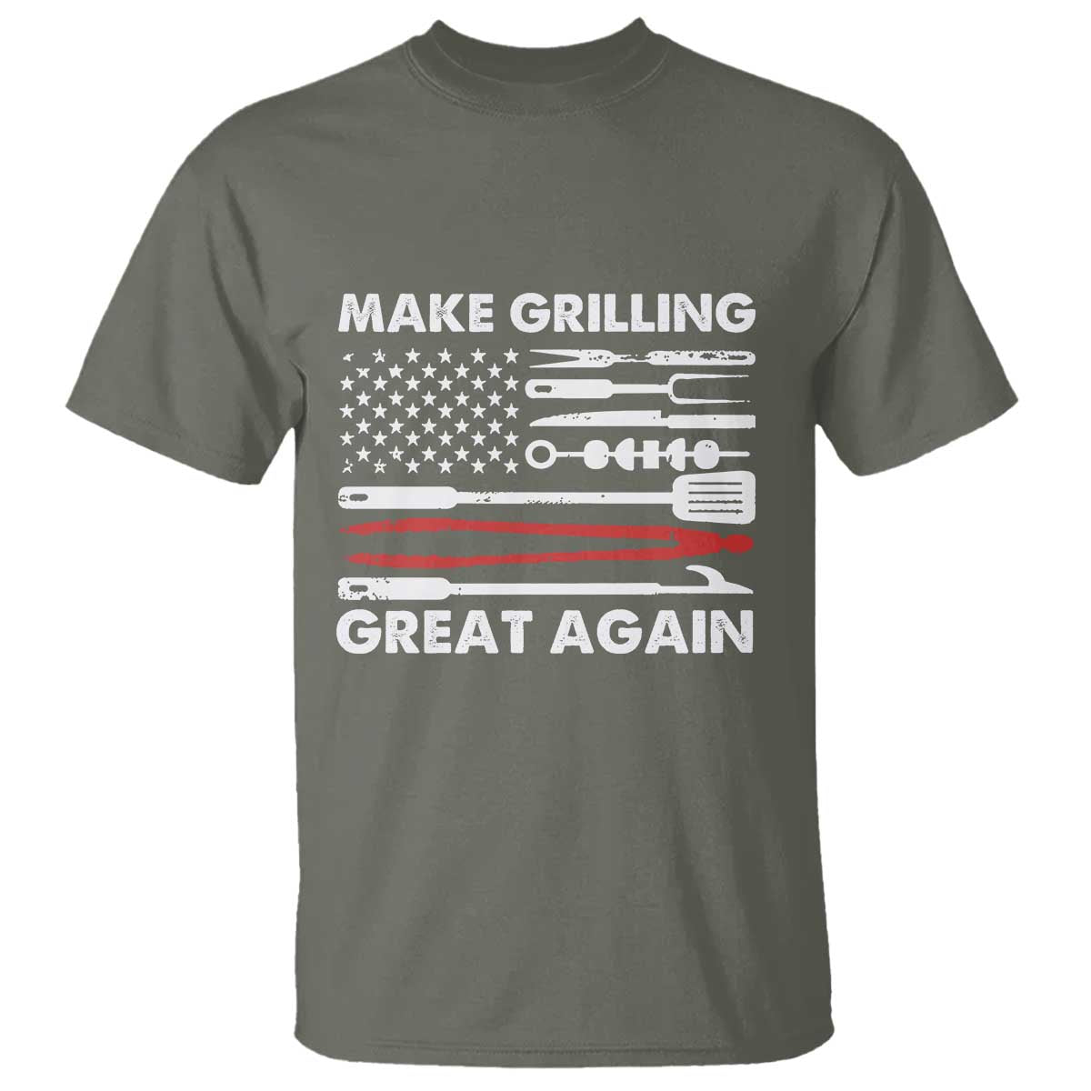 Funny BBQ Grilling Pitmaster T Shirt Make Grilling Great Again Chef Smoking Tools TS09 Military Green Print Your Wear