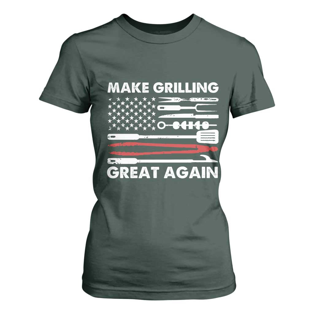 Funny BBQ Grilling Pitmaster T Shirt For Women Make Grilling Great Again Chef Smoking Tools TS09 Dark Forest Green Print Your Wear