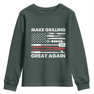 Funny BBQ Grilling Pitmaster Youth Sweatshirt Make Grilling Great Again Chef Smoking Tools TS09 Dark Forest Green Print Your Wear