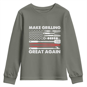 Funny BBQ Grilling Pitmaster Youth Sweatshirt Make Grilling Great Again Chef Smoking Tools TS09 Military Green Print Your Wear